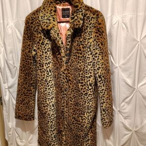 Ci Sono Leopard Print Faux Fur Coat